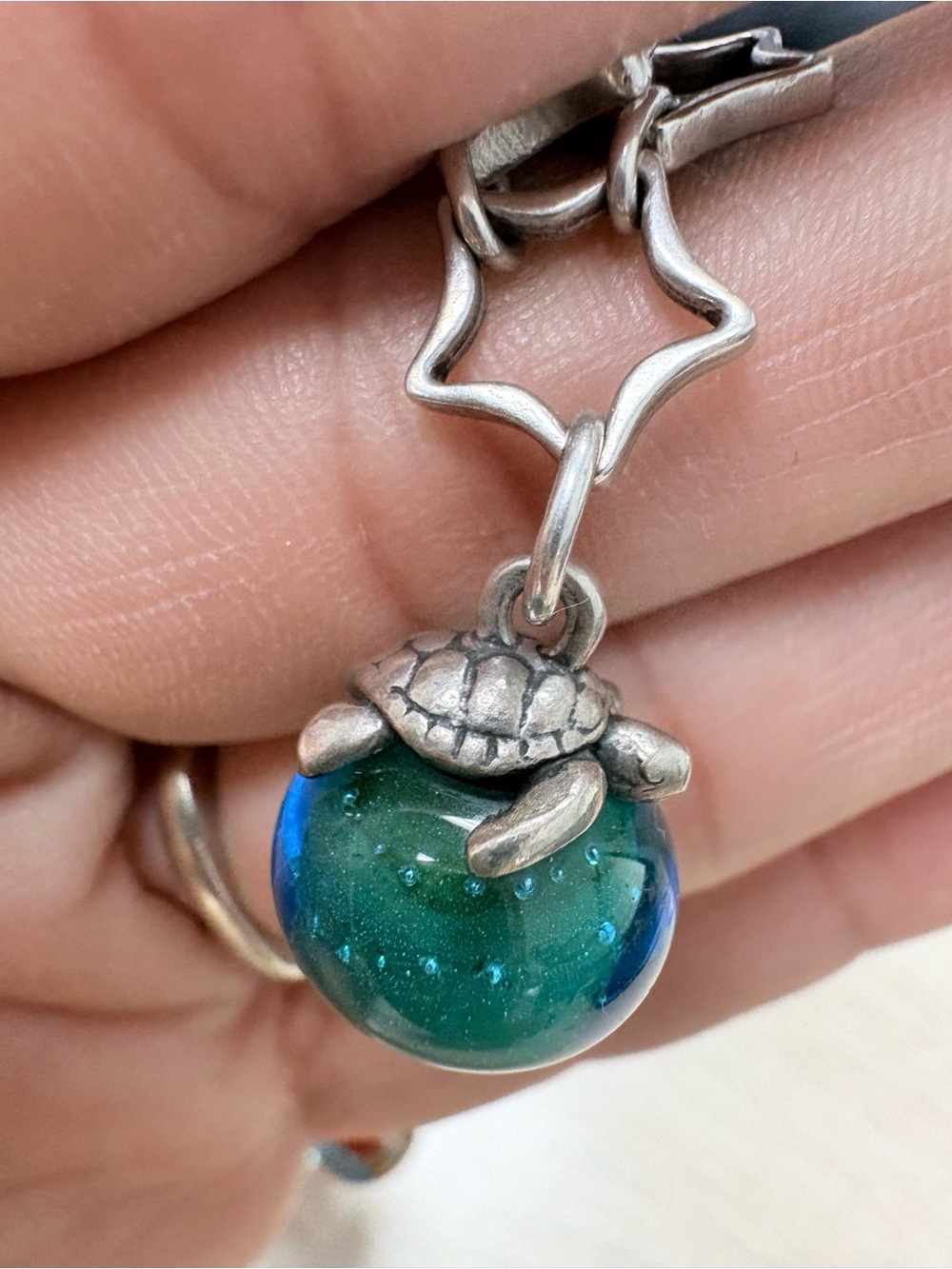 James Avery Green and Blue Sea Turtle Glass Orb Charm Retired